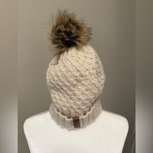 Roxy Knit Pom Pom Beanie, Ivory/Cream